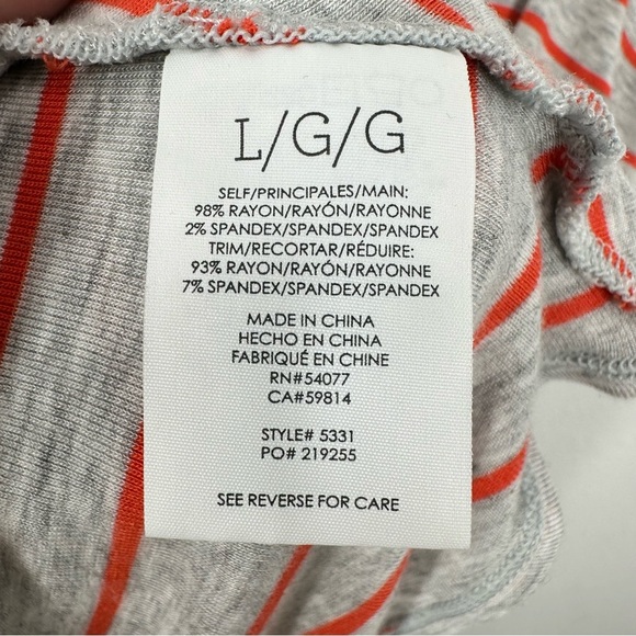 Cabi Grey Coral Striped Ruffle Hem Sleeveless Top Crewneck Longline Size Large - Picture 5 of 7